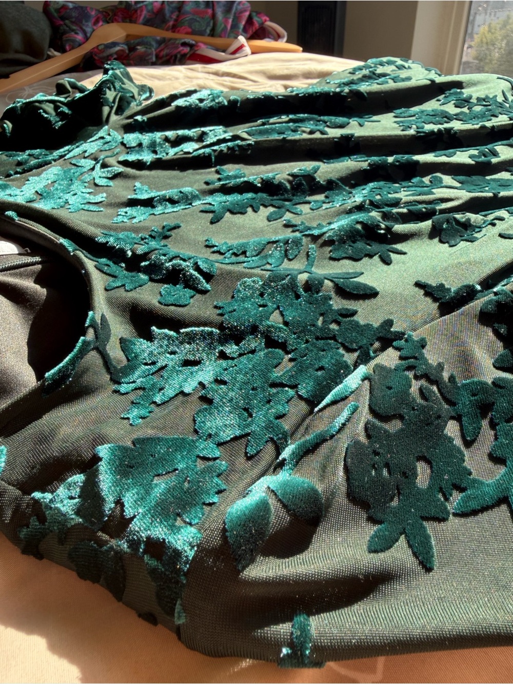Calvin Klein Dark Green Velvet Burnout Floral Midi Dress - Picture 4 of 6
